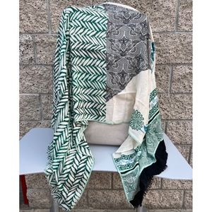 SOLD - Vintage Green, Black & Cream Wrap Scarf